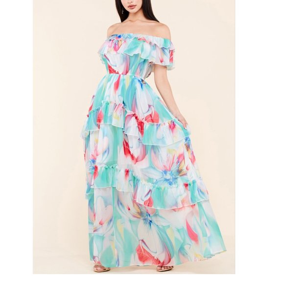 Latiste Floral Chiffon Watercolor Maxi Dress - Picture 4 of 15